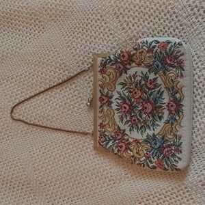 Vintage Tapestry Floral Fabric Purse Bag with gold tone closure and strap